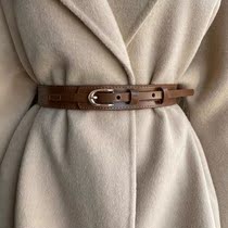 Woolen sweatshirt with belt Oval Needle Buckle Genuine Leather Trim Belt Woman Matching Skirt Dress Jacket 100 Hitch