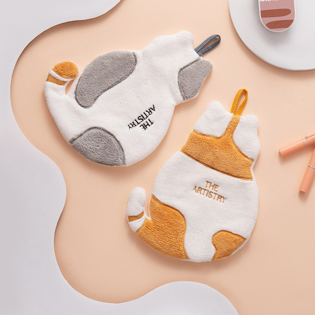 Home cute cat wipe coral velvet towel supersoft children cartoon cloth suction towel kitchen