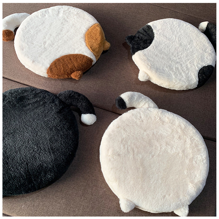 Winter long plush cushions kitty washable slow rebound memory cotton cute animal round comfortable ass chair cushion-Taobao