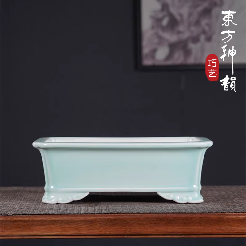 精品紫砂花盆青花瓷长方四方形盆景盆多肉兰花绿植盆栽盆北欧轻奢