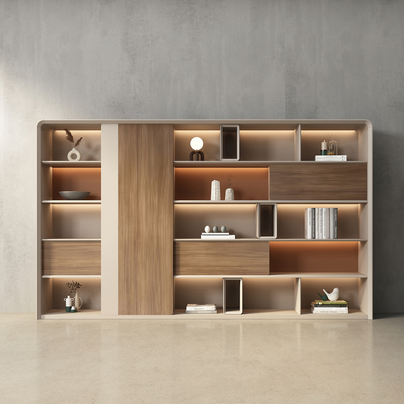 Office Boss Desk Background Cabinet File Cabinet Light Luxury Wooden Display Bookcase Lamp with Design Wall-To-Ceiling Cabinet Office Boss Desk Background Cabinet File Cabinet Light Luxury Wooden Display Bookcase Lamp with Design Wall-To-Ceiling Cabinet