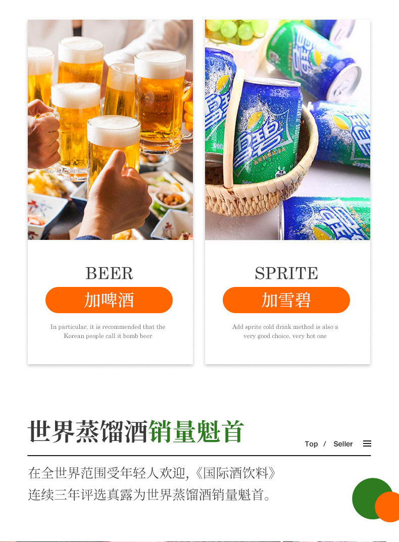 韩国烧酒第一品牌 真露 女士微醺果味酒 13度 360ml*4瓶 天猫优惠券折后￥56包邮（￥66-10） 4味及组合可选 送小酒杯*6个+西打酒*1瓶