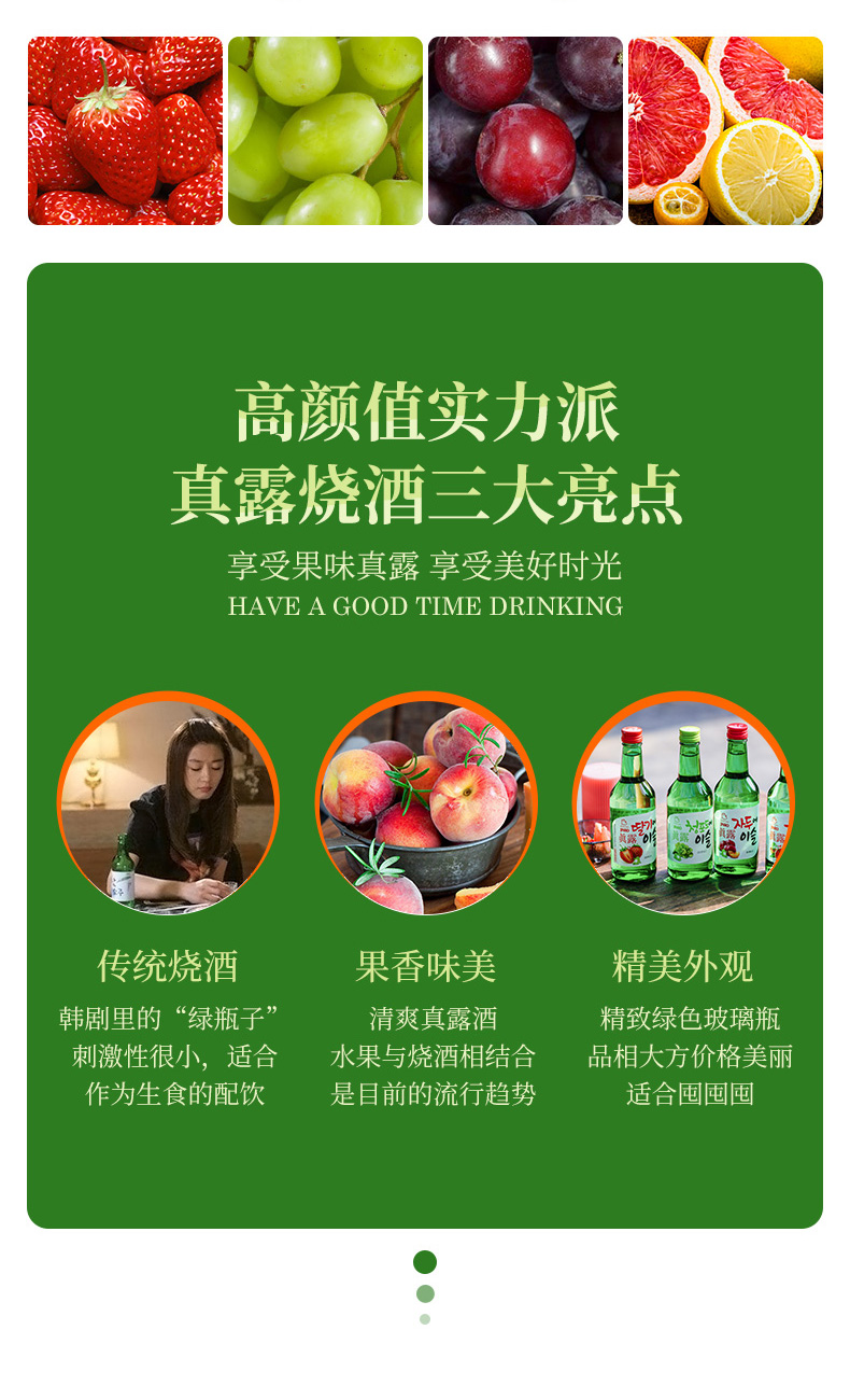 韩国烧酒第一品牌 真露 13°微醺烧酒 果味清酒 360ml*4瓶 图6