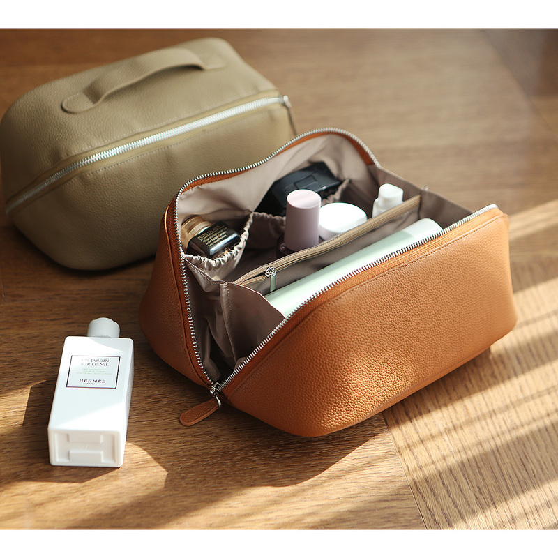 Sainkho Genuine Leather Cosmetic Bag, First-Layer Cowhide Toiletry Bag, High-End Women's Travel Large-Capacity Storage Bag