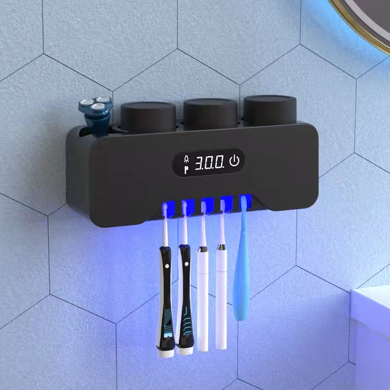 Toothbrush sterilizer electric ultraviolet sterilization drying toothpaste squeezer integrated intelligent punch-free tooth cup rack
