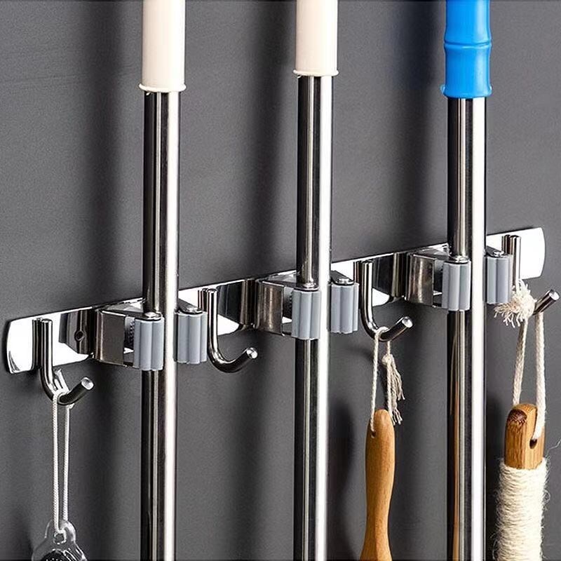 Floor tow rack hanger stainless steel mop hook clip frame punch-free multi-function storage artifact dressing room powerful card