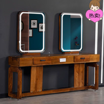 Solid Wood retro barber shop ironing table single double-sided hairdressing table beauty photo studio special makeup dressing table with lights