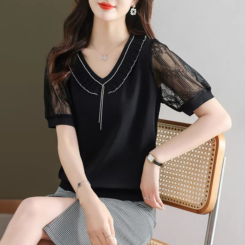 Beiluo La Short-Sleeve T-Shirt Fashion 2026 New Summer Stylish Ice Silk Knit Top with a High-End Feel and Slimming Effect Trendy Top
