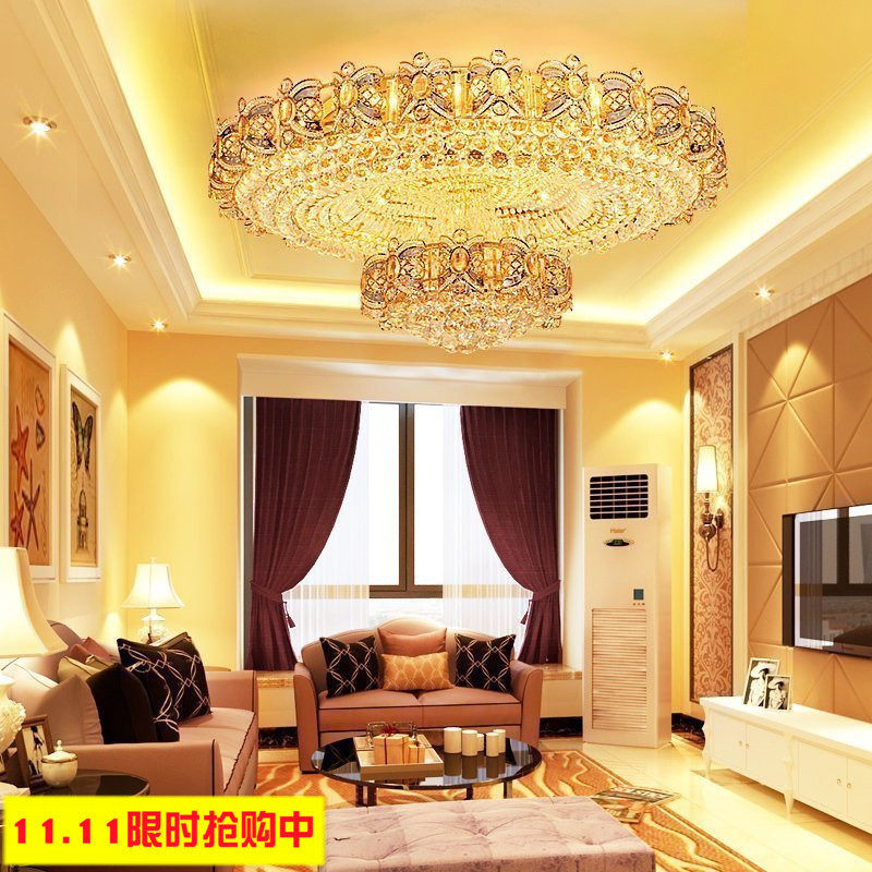 Golden atmospheric living room crystal lamp round led ceiling lamp hotel lobby lamp living room chandelier bedroom restaurant