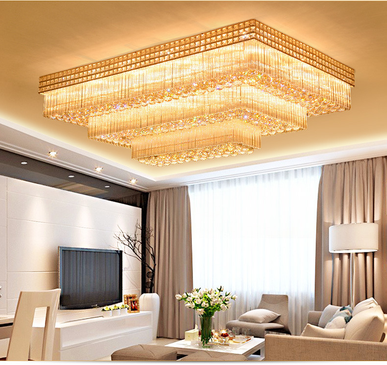 Living room lamp rectangular crystal lamp European-style suction light ceiling living room lamp modern minimalist dining room lamp atmospheric bedroom light lamp