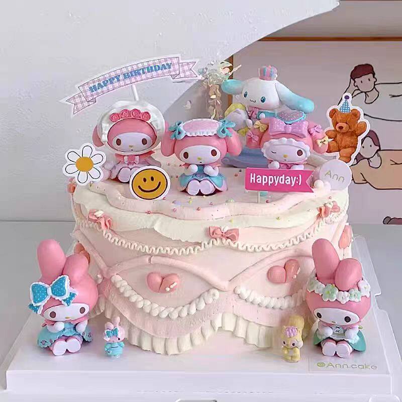 Cartoon Pink Melody Cake Decoration Ornaments Kuromi Cinnamon Dog Kitty Cat Female Princess Birthday Topper Cartoon Pink Melody Cake Decoration Ornaments Kuromi Cinnamon Dog Kitty Cat Female Princess Birthday Topper