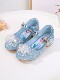 女童公主鞋艾莎春秋新款爱莎水晶鞋宝宝魔术贴鞋子蓝色儿童高跟鞋