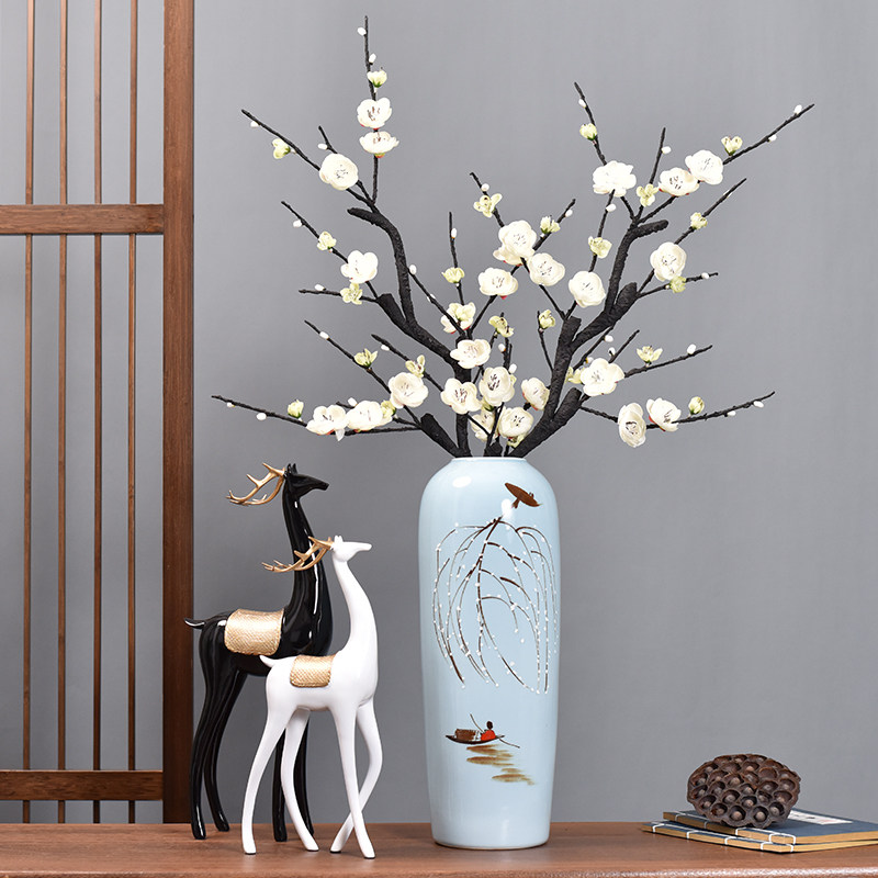 Jingdezhen New Chinese vase Living room dining room table Bedroom Vase Ceramic Florator Genguan Dry Flower Adornment Pendulum