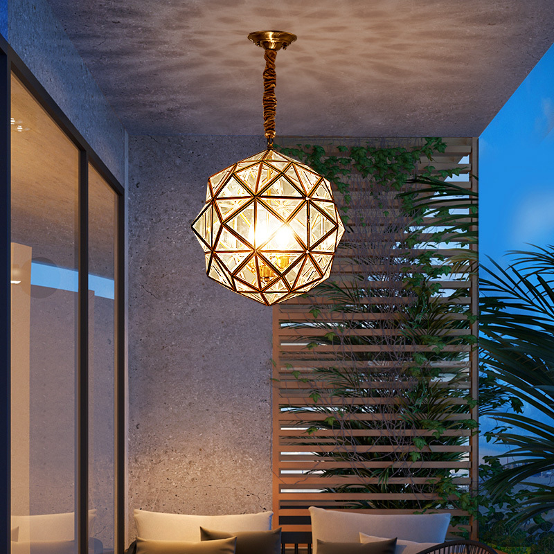 All-Copper Outdoor Porch Chandelier, Outdoor Waterproof Villa Balcony Light, Simple Sunroom Entrance Foyer Staircase Chandelier
