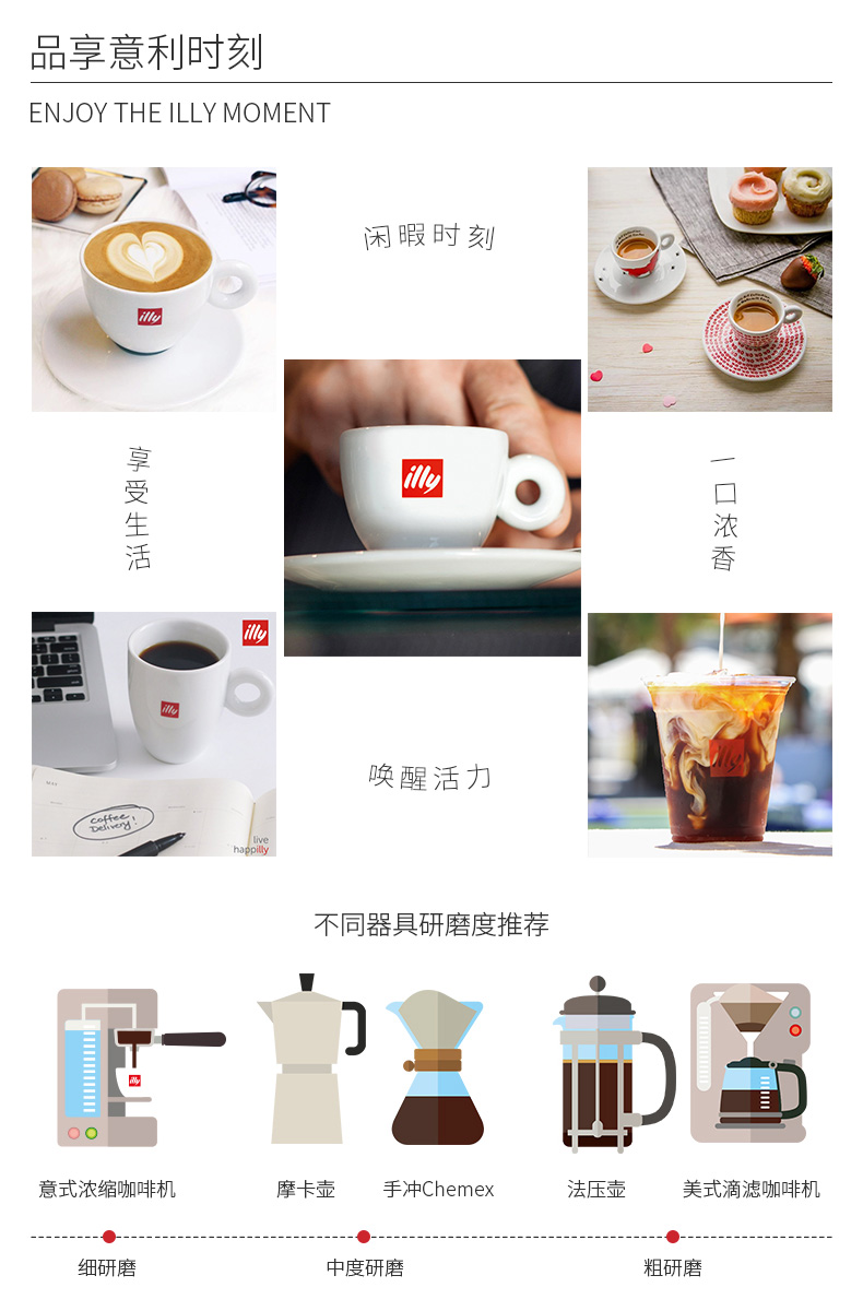 意大利进口 illy 中/深度烘焙 意式浓缩咖啡粉 250g 图5