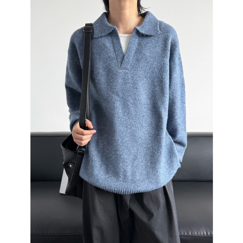 19Otiwtt Retro Autumn and Winter Lazy Style Fake Two-Piece Polo Collar Sweater High-End Wool Warm Knitwear