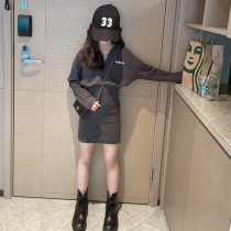 Girl Spring Dress Dress Dress Children Dress Spring Autumn section 2023 New CUHK Girl girl Ocean Gas Knitted Long Sleeve Skirt