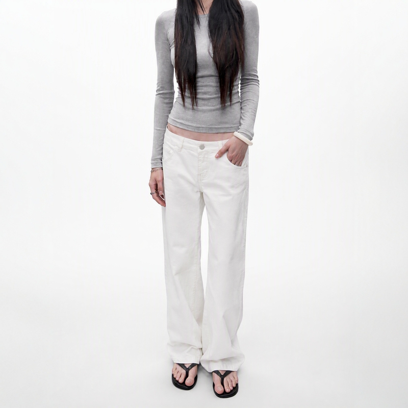 My Faerie｜Three-Proof Fabric White Jeans! Wrinkle-Resistant, Soft and Stretchy~ Mid-Waist Elastic White Jeans for Petite Women