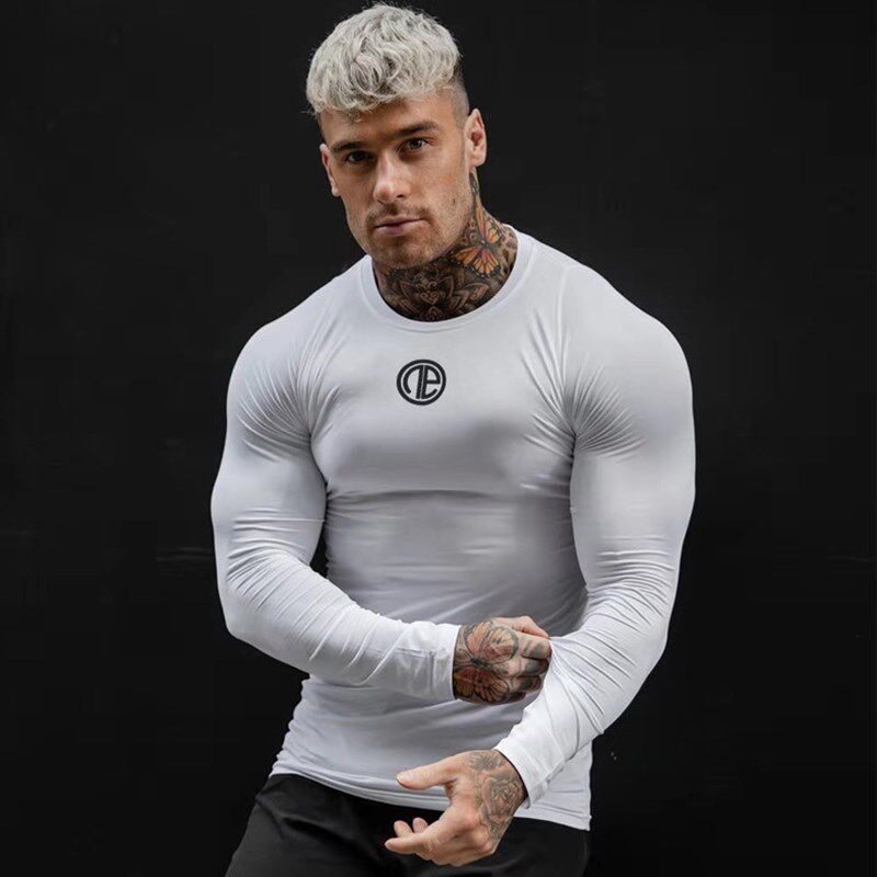 Muscle man sports long-sleeved T-shirt brother dog autumn trendy brand fitness training clothes casual quick-drying elastic tights
