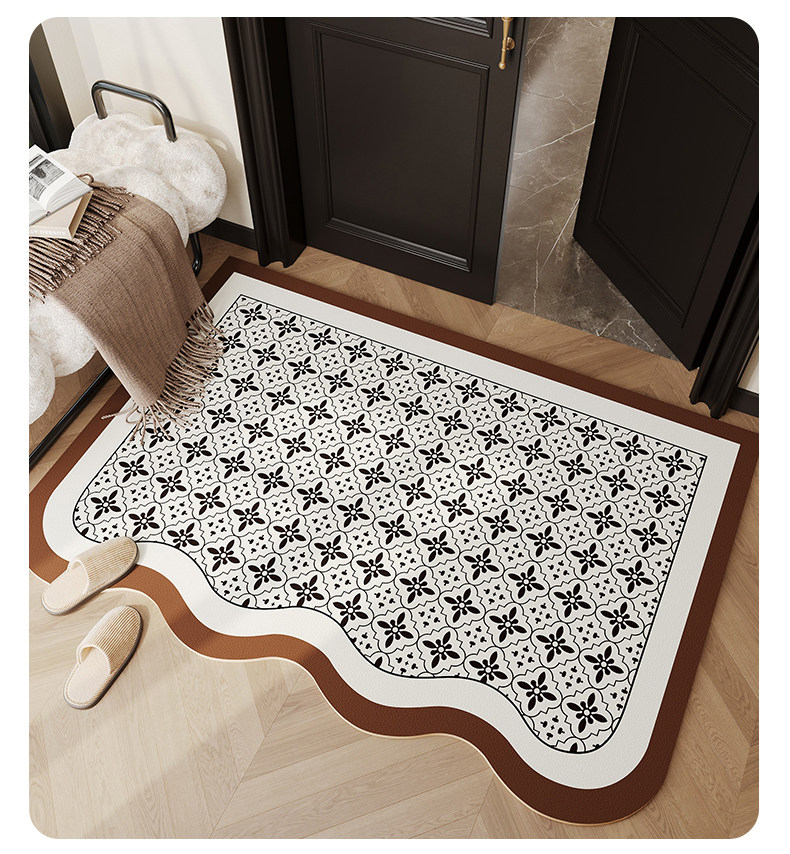 High-end luxury entrance floor mat, leather, easy to clean, non-slip, vintage-style, unique-shaped doormat wholesale