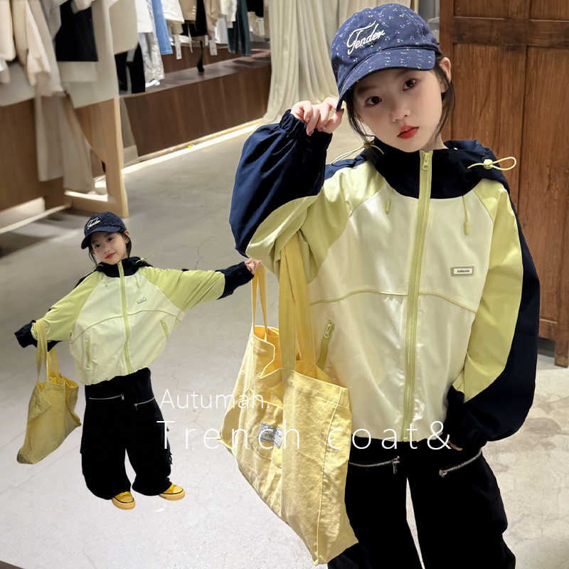 Girls' Spring Jackets, Sports Tops, New Style Outerwear for Older Girls, Stylish Color-Blocked Jackets for Spring and Autumn, Waterproof Windbreaker