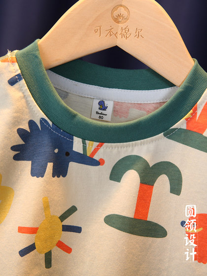 男童短袖t恤纯棉夏季港风度假T体恤女宝宝宽松休闲半袖儿童上衣潮