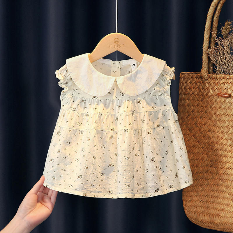 Baby Girl Summer Shirt Top Pure Cotton Sleeveless Thin Babydoll Shirt Girl Loose and Stylish Princess Floral Dress
