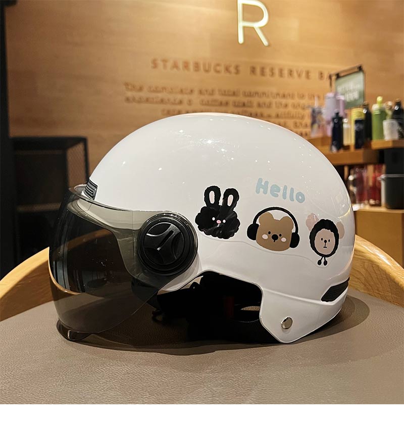 Cute Three Little Ones New National Standard C Certified Electric Vehicle Helmet Simple Women's Motorcycle Safety Helmet Sun Protection