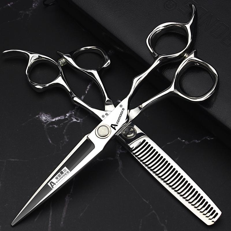 Hairdresser's special Japanese import 440C hairdressing scissors 6 inch flat scissors thin V teeth teeth scissors set