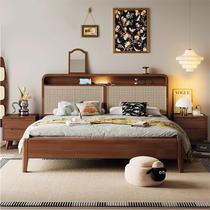 1 8m double bed modern minimalist medieval style bed master bedroom B&B bed Nordic solid wood rattan bed retro bed