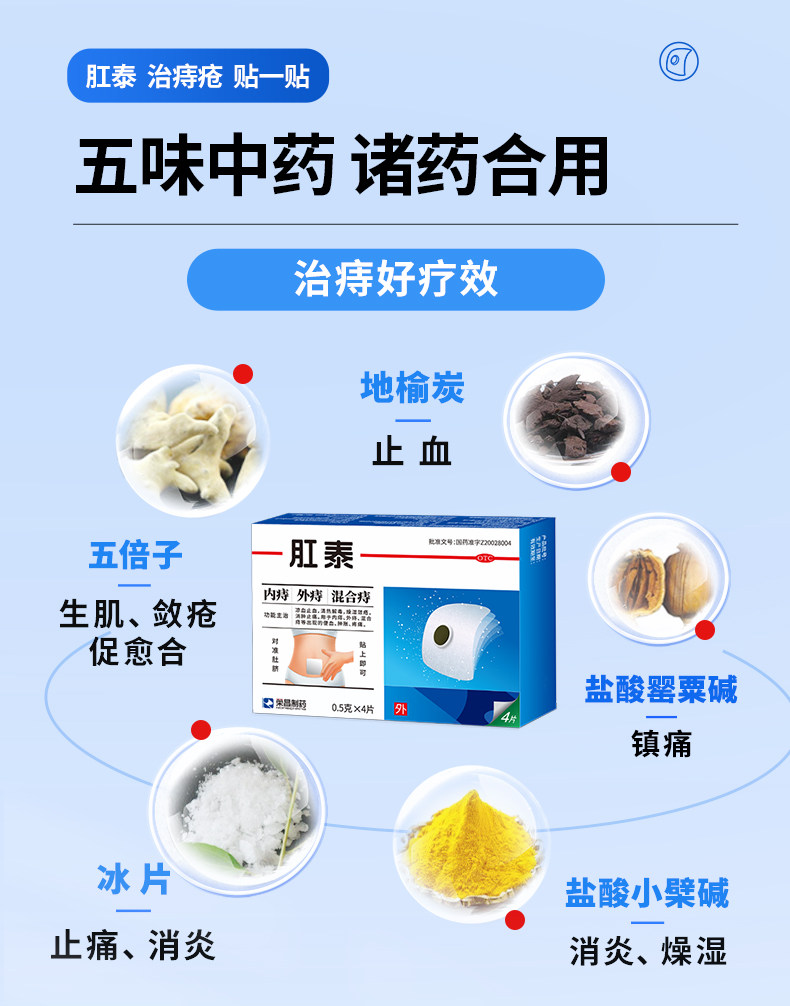 荣昌 肛泰痔疮贴 内痔愈贴外痔混合痔便血肿胀肉球肚脐贴痔疮药 4片/盒