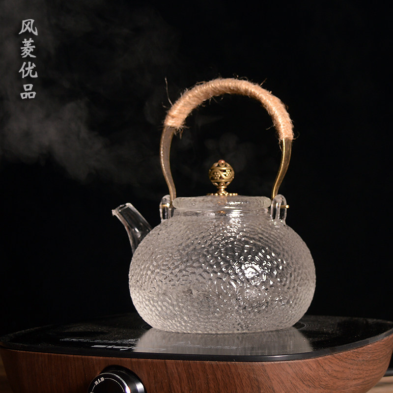 Japan-style High Temperature Resistant Glass Jug Hammer Grain Cook Teapot Black Crystal Stove Special Burning Kettle Copper made of glass Ti-beam teapot