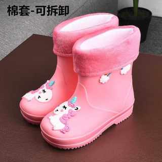 Children's rain boots for boys and girls, plus velvet anti-slip water shoes, four seasons cartoon cute princess rain boots, children's soft-soled rubber shoes