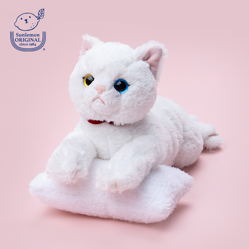 Sunlemon Simulated White Cat Plush Toy Doll Sleeping Pillow Cat Doll Birthday Gift Doll for Women
