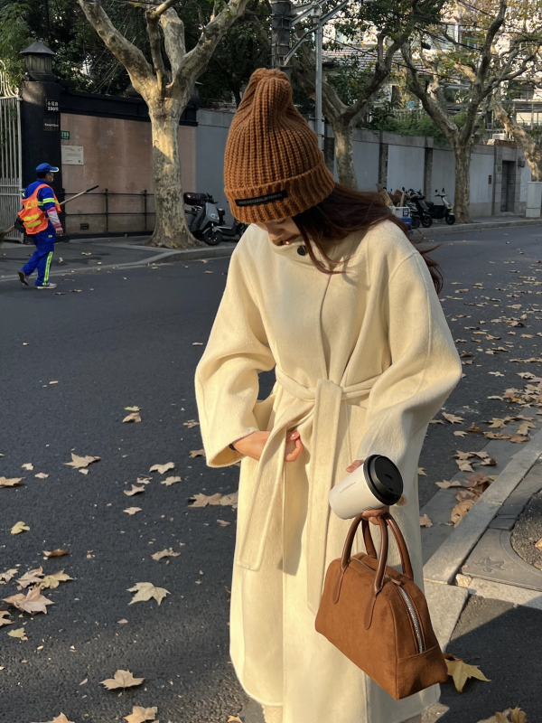 [Factory Best Seller] Winter Coat White Double-Sided Cashmere Stand Collar Jacket 100% Wool 726