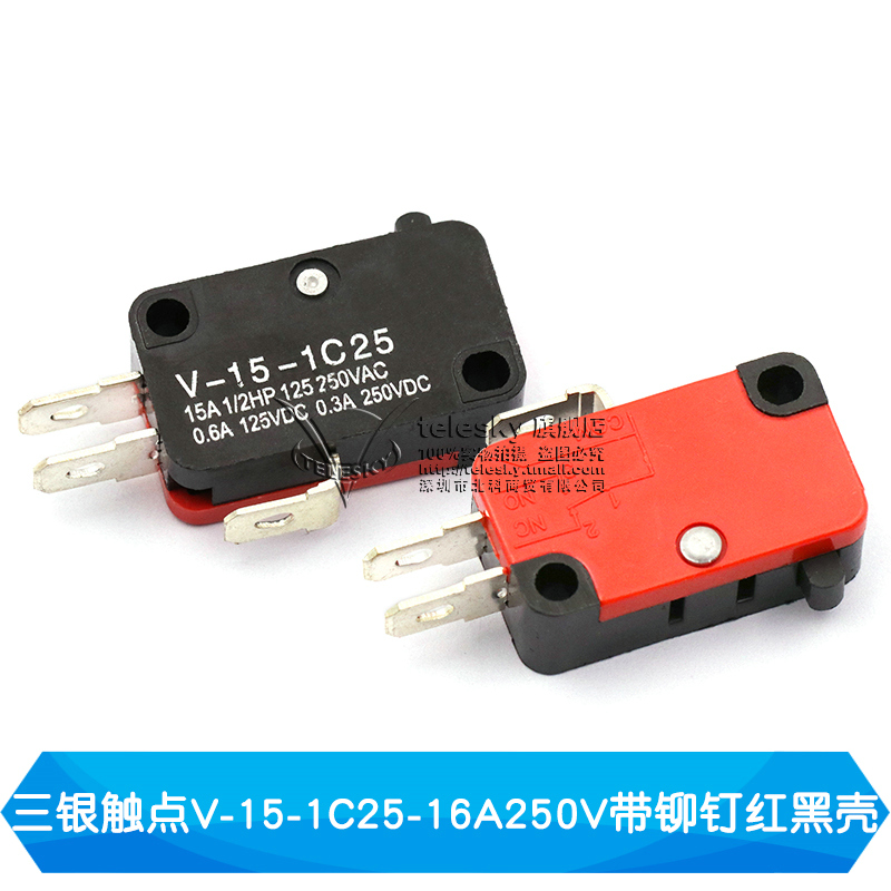 Three Silver Contact V-15-1c25-16a250v With Rivet Red Black Shell (1 Piece)trip Limit Fretting spot Touch switch V-15 / 152 / 153 / 155-1C25 Microwave Oven switch Self reset