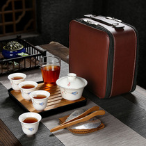 White Porcelain Goat Fat Jade Kung Fu Tea Set Suit Outdoor Tourism Express Guest Cover Bowl Tea Tea Art Guest Gift Gift Box Dress