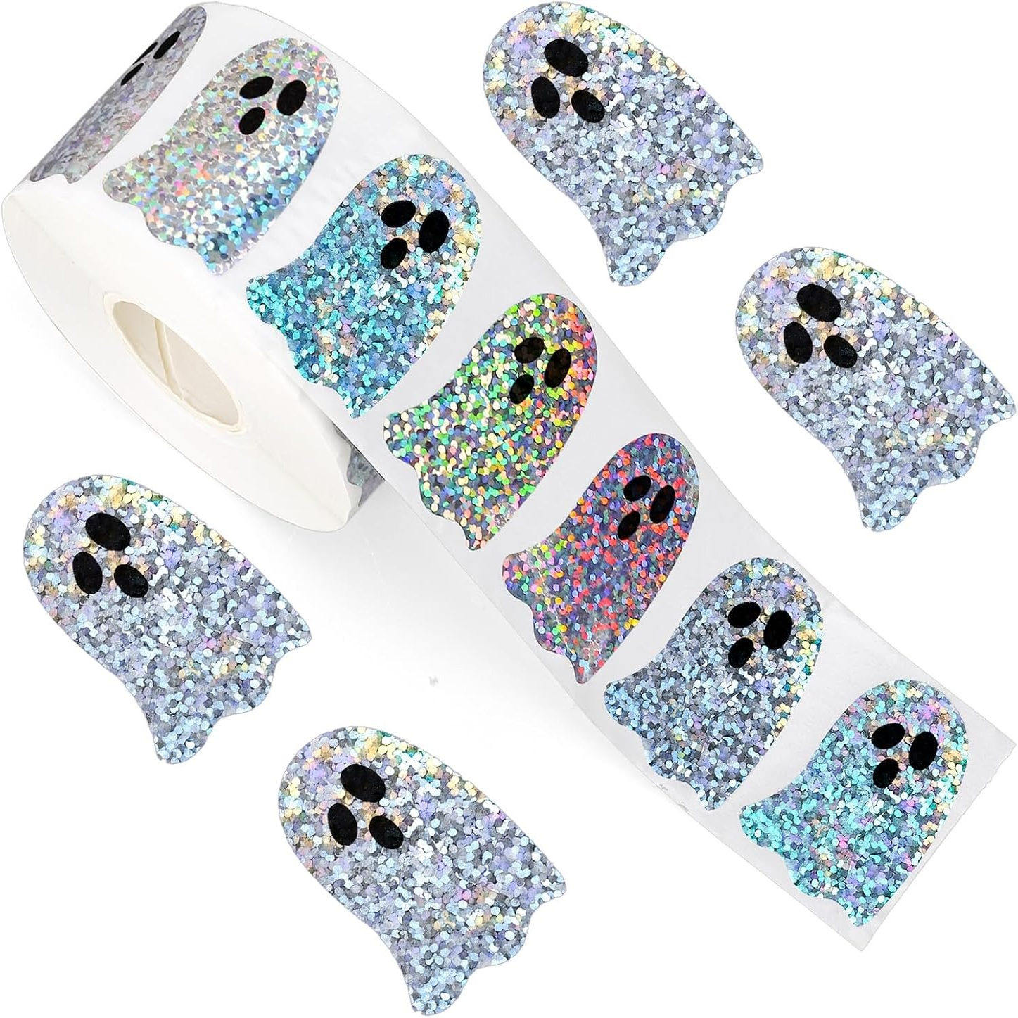 500 Stickers/Roll Cartoon Halloween Ghost Laser Stickers Holiday Decoration Gift Candy Baking Packaging Waterproof