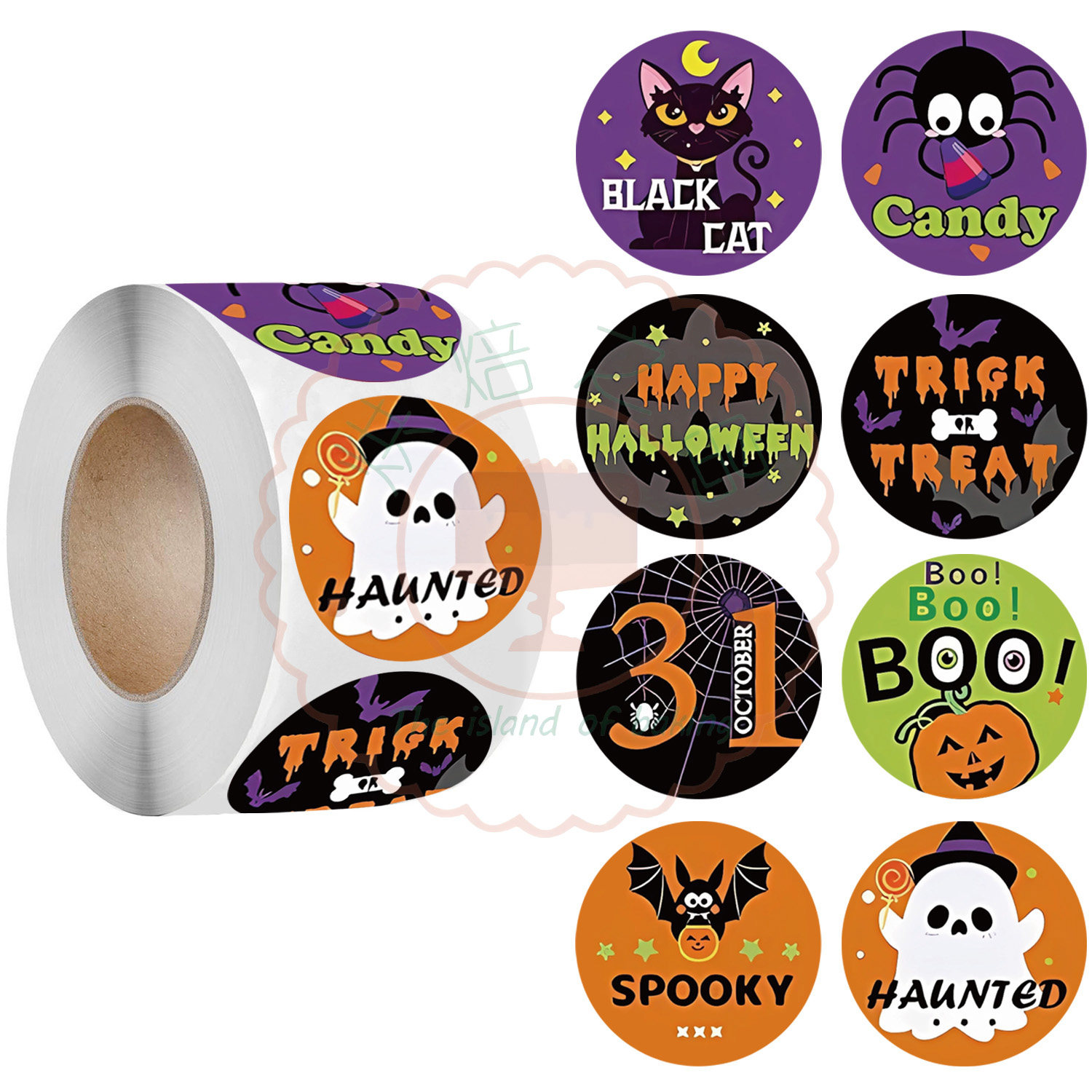 500 Stickers/Roll Cartoon Halloween Stickers Self-Adhesive Labels Holiday Decoration Gifts Candy Baking Packaging