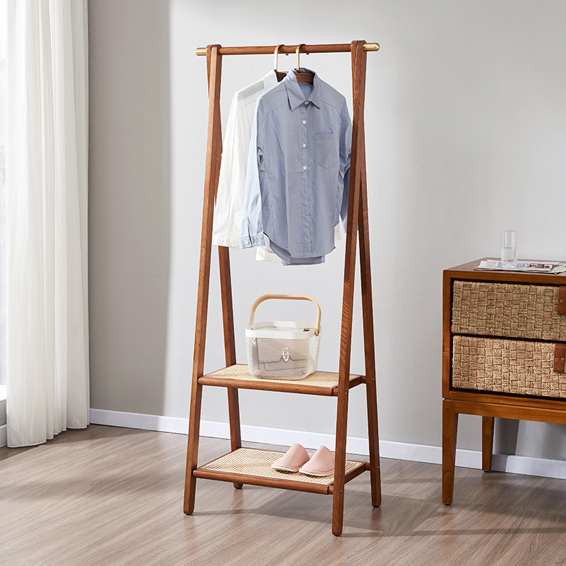 All solid wood coat hanger floor-to-ceiling living room net red rattan coat rack bedroom simple multi-functional rack