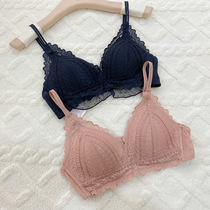 Summer V-type French lace with sexy lingerie lady without steel ring small chest gathering fixed triangle thin cup bras