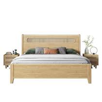 All solid wood bed rattan log modern simple double bed 1 8 meters B&B retro Japanese furniture wabi-sabi style bed