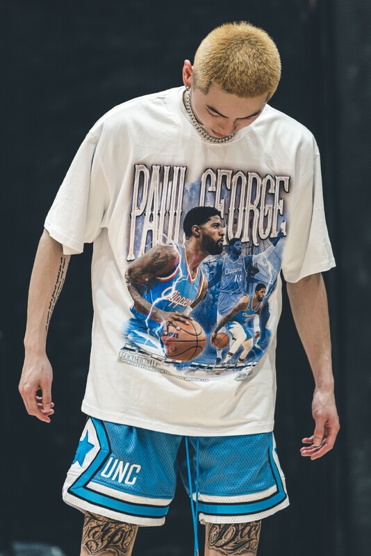 Dps Paul George Hip-Hop Retro American Street T-Shirt Pure Cotton Heavyweight 300g Basketball Half-Sleeve Long-Sleeve T-Shirt for Men