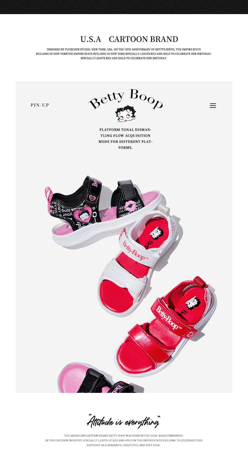 美国潮牌 BETTY BOOP 贝蒂 21年夏季新款 女童软底魔术贴凉鞋 天猫优惠券折后￥84包邮（￥99-15）