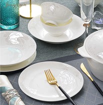 Household Chinese Tangshan bone China dish set Tableware Wedding chopsticks plate bowl combination Household gift set