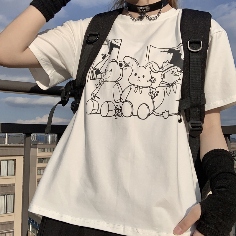 Chestnut honey original white T-shirt female JK short-sleeved top loose student long-sleeved new black round neck T-shirt