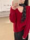 High-End Orange Soft V-Neck Pullover Knit Sweater for Women, Autumn and Winter Lazy Style Raccoon Fur Sweater, Thickened Top