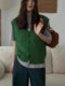 French-Style V-Neck Green Vintage Cable Knit Cardigan Sweater Vest for Women, Early Spring Layering Outerwear Vest Top