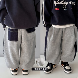 儿童休闲加绒裤2025冬季新款童裤儿童韩版拼接加厚裤男女童百搭潮