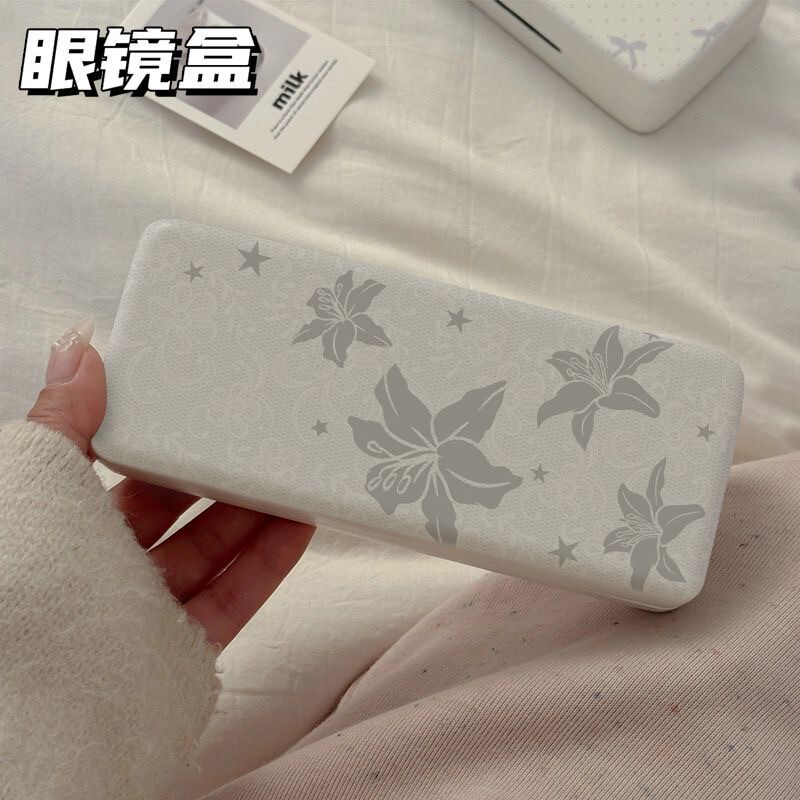 Gray Floral Glasses Case, Portable, Pressure-Resistant, for Myopia Glasses, Sunglasses, Student Storage, Couple Style